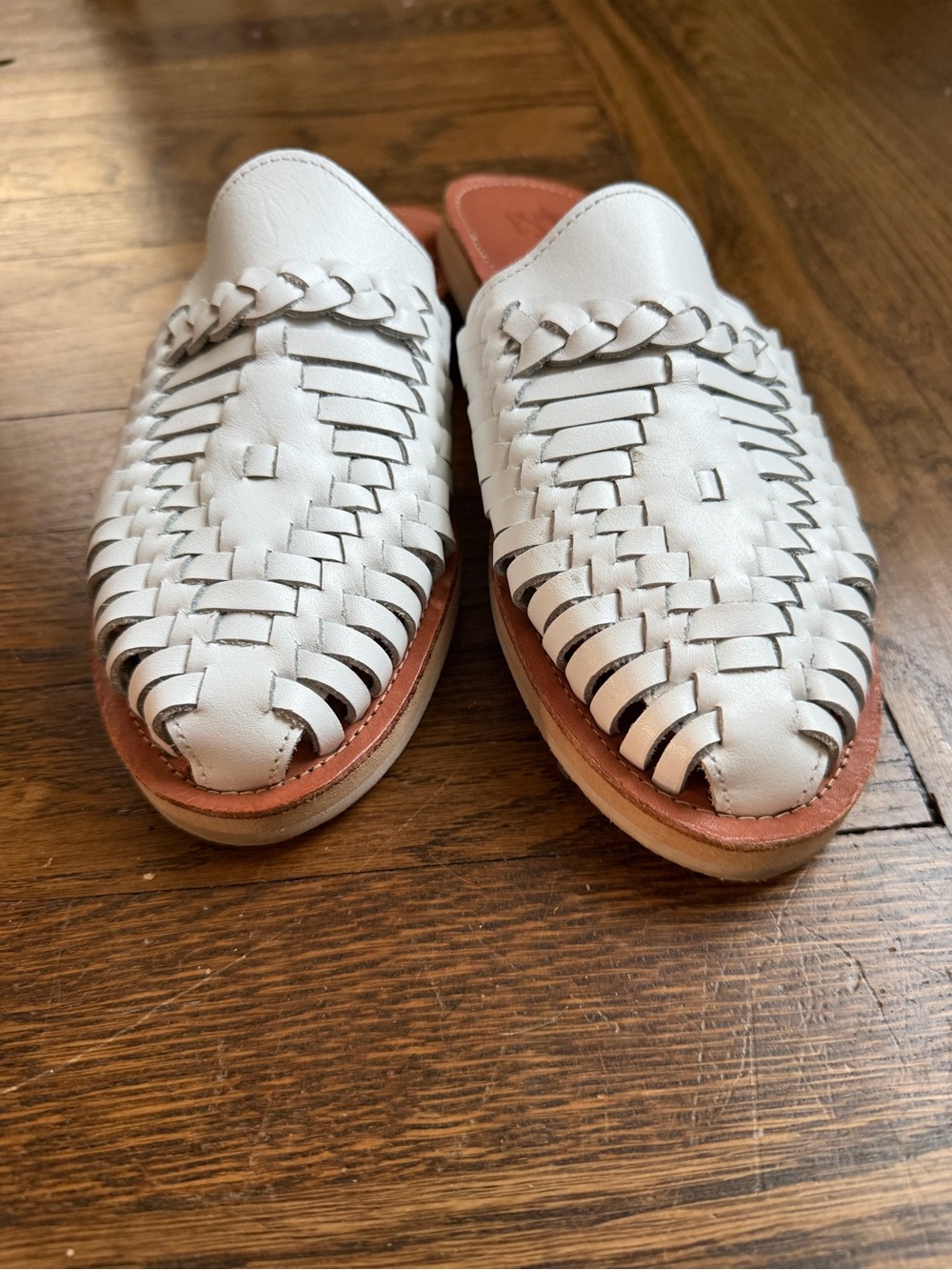 Espiritu Woven Leather Huarache Mule Slip ons White Size 8 - Picture 2 of 6